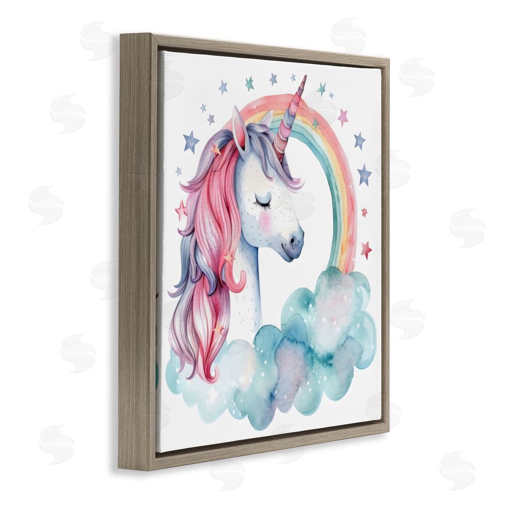 Creative Studio Starry Rainbow Unicorn Brown Floating Frame Canvas Wall Art Print