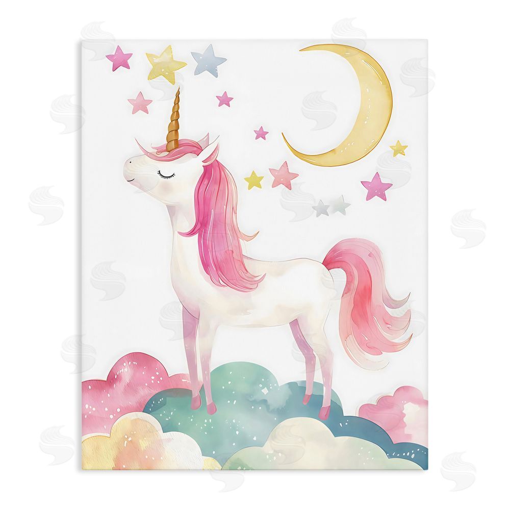 Creative Studio Unicorn Standing On Clouds Stretched Canvas Wall Art Print