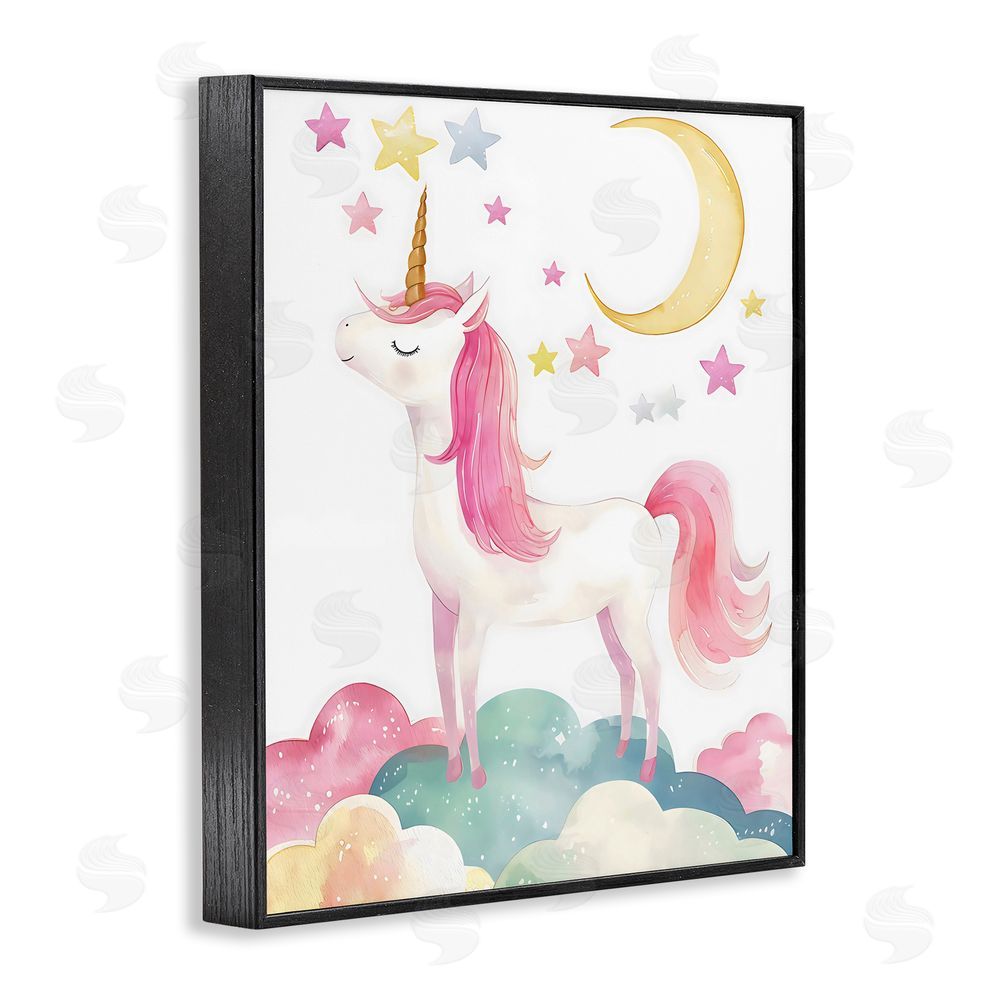 Creative Studio Unicorn Standing On Clouds Black Framed Giclee Wall Art Print