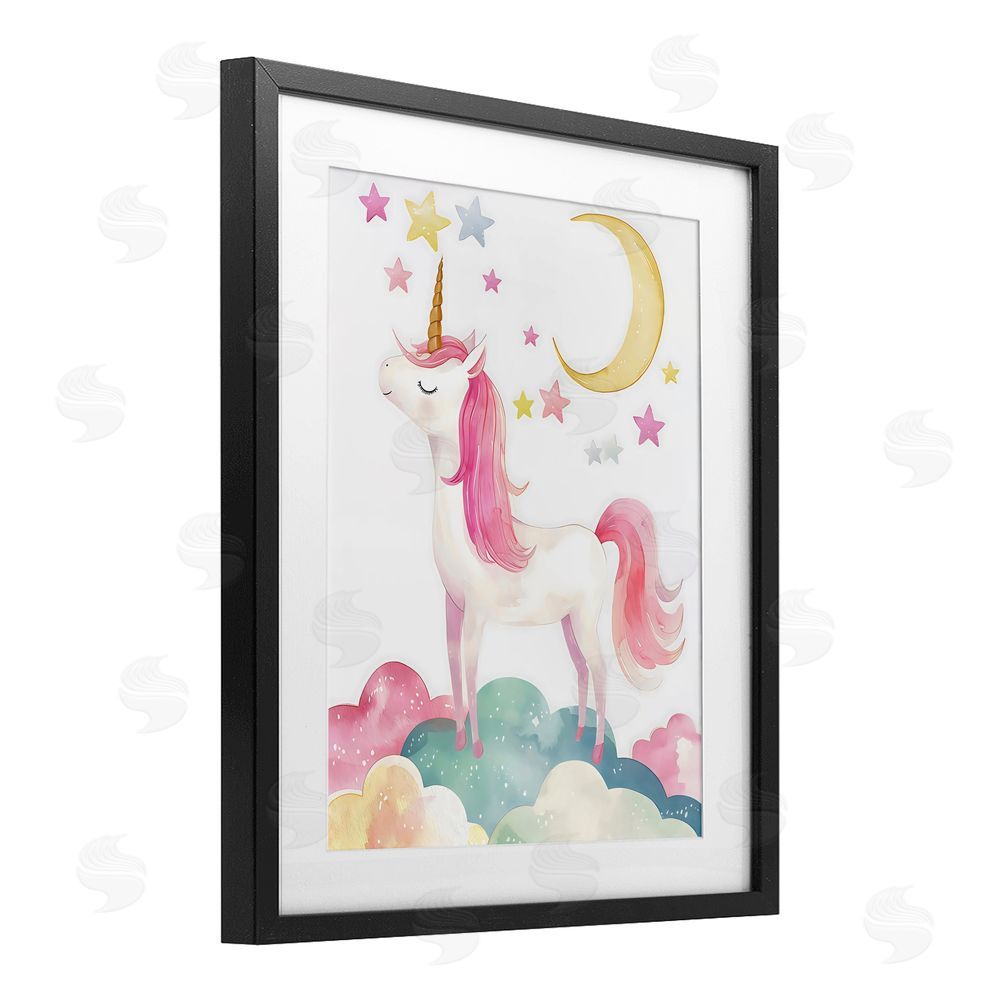 Creative Studio Unicorn Standing On Clouds Black Framed Print Under Glass Wall Art
