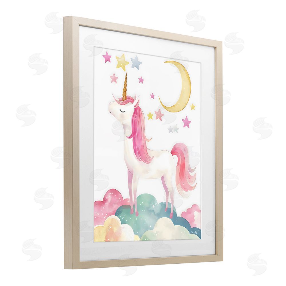 Creative Studio Unicorn Standing On Clouds Brown Framed Print Under Glass Wall Art