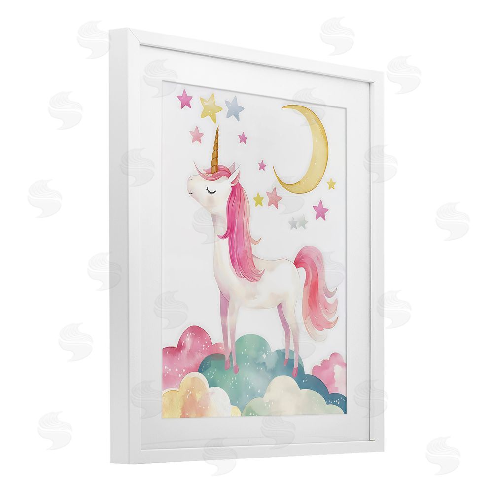 Creative Studio Unicorn Standing On Clouds White Framed Print Under Glass Wall Art