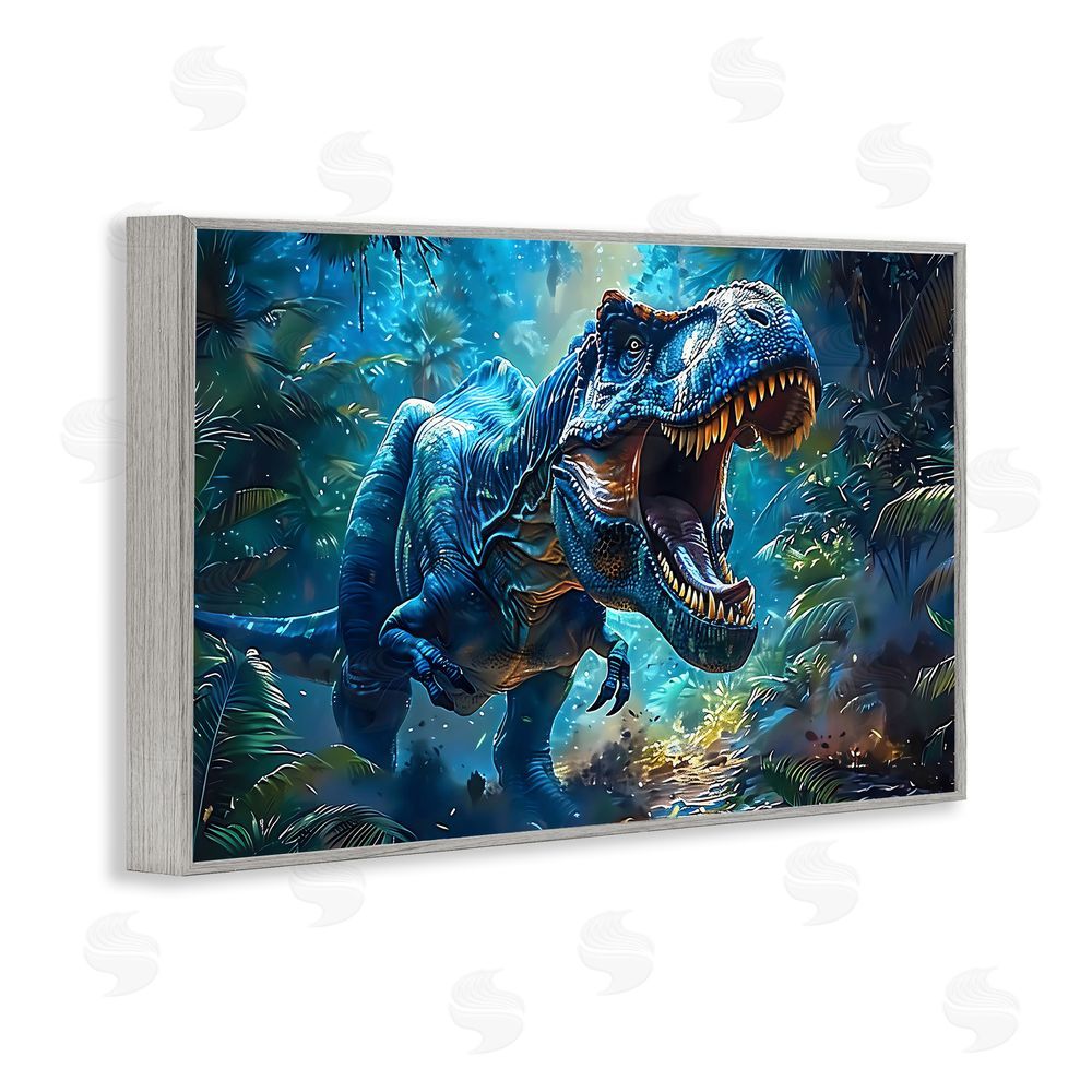 Creative Studio Blue Toned Dinosaur Roar Gray Framed Giclee Wall Art Print