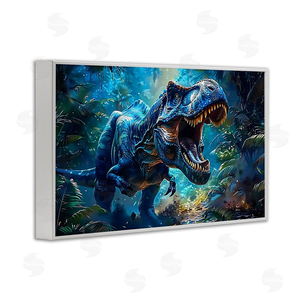 Creative Studio Blue Toned Dinosaur Roar White Framed Giclee Wall Art Print