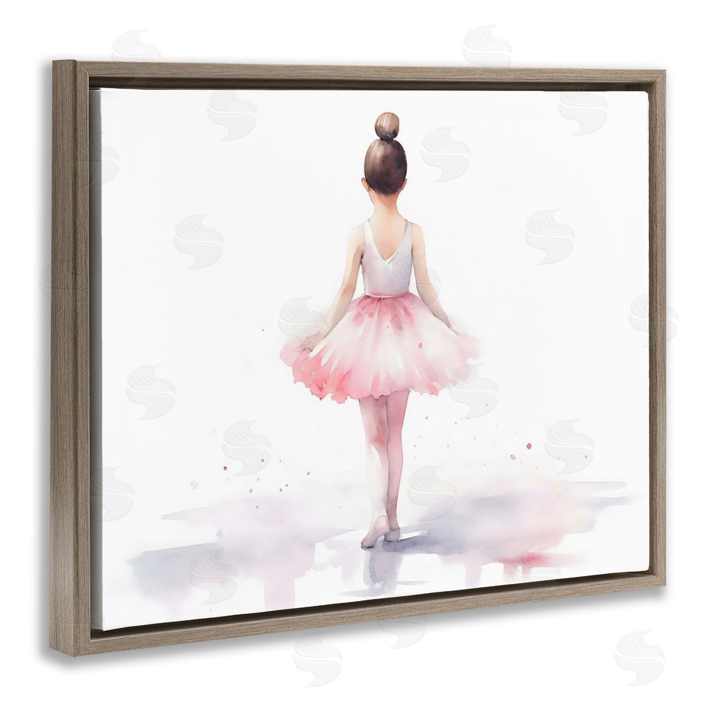 Creative Studio Ballerina Facing Away Brown Floating Frame Canvas Wall Art Print