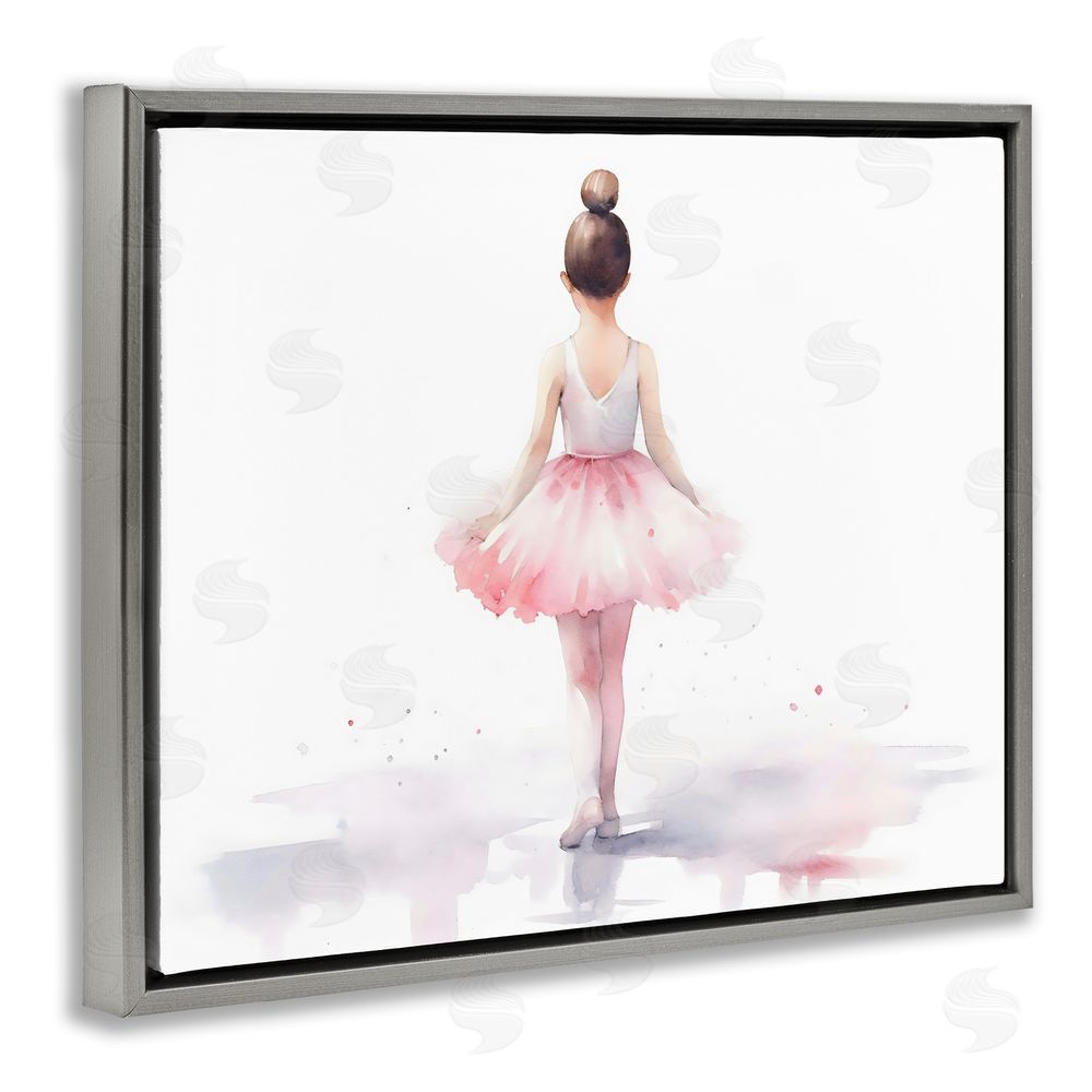 Creative Studio Ballerina Facing Away Gray Floating Frame Canvas Wall Art Print