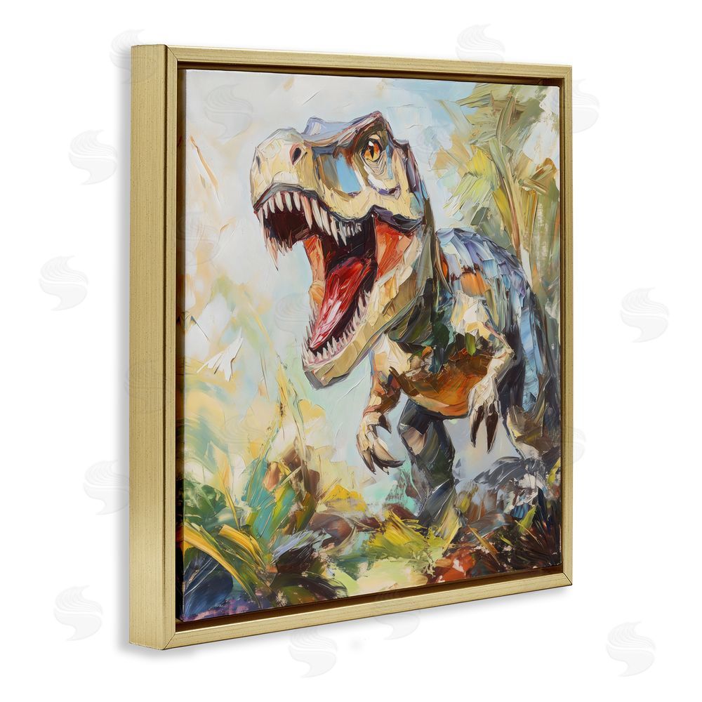 Creative Studio Enchanting T-Rex Roar Gold Floating Frame Canvas Wall Art