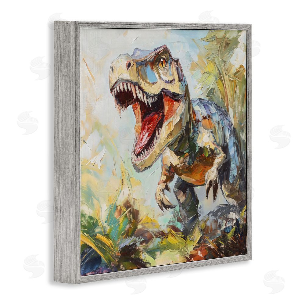 Creative Studio Enchanting T-Rex Roar Gray Framed Giclee Wall Art Print