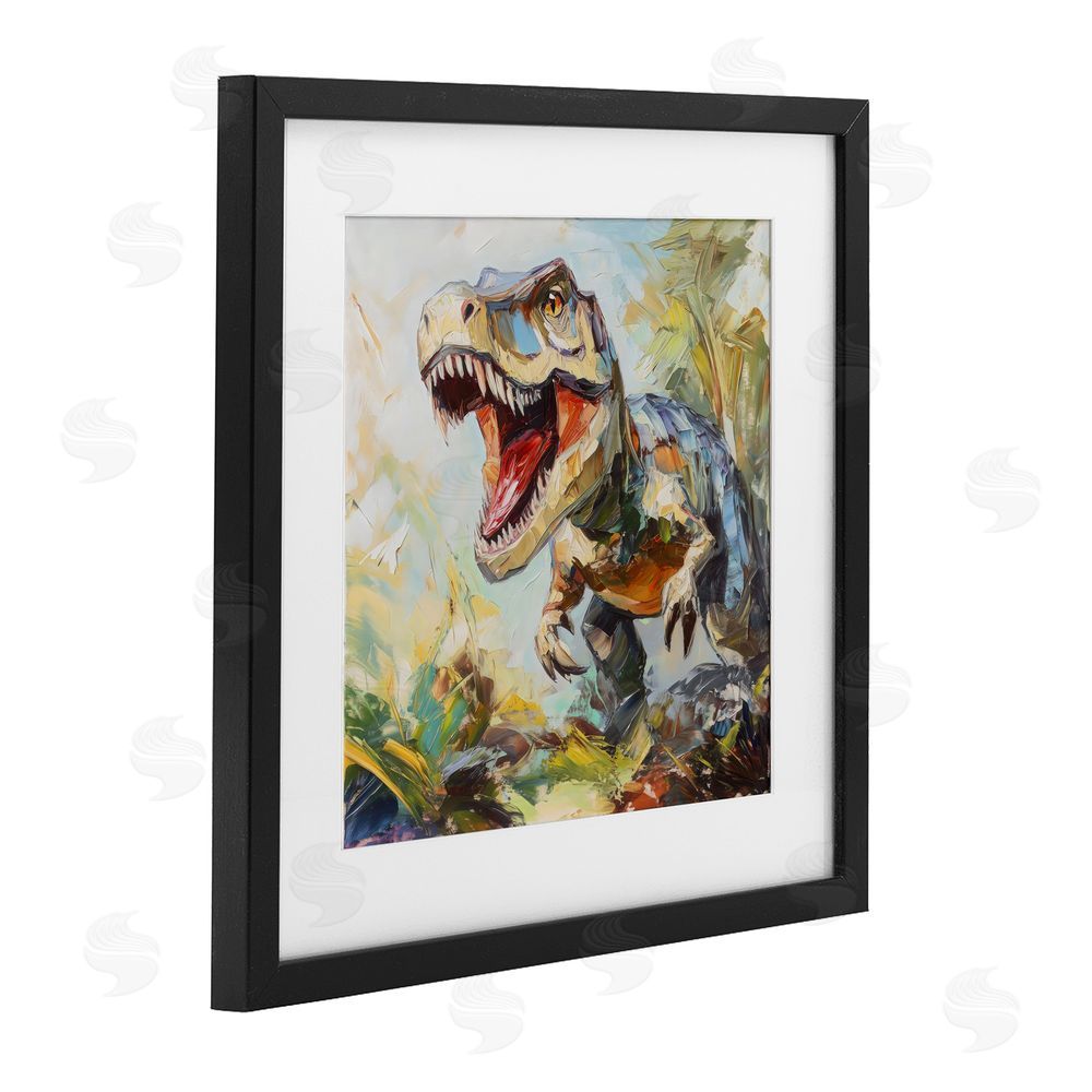 Creative Studio Enchanting T-Rex Roar Black Framed Print Under Glass with Mat Wall Art