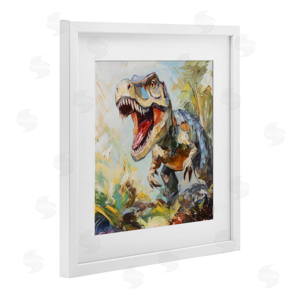Creative Studio Enchanting T-Rex Roar White Framed Print Under Glass with Mat Wall Art