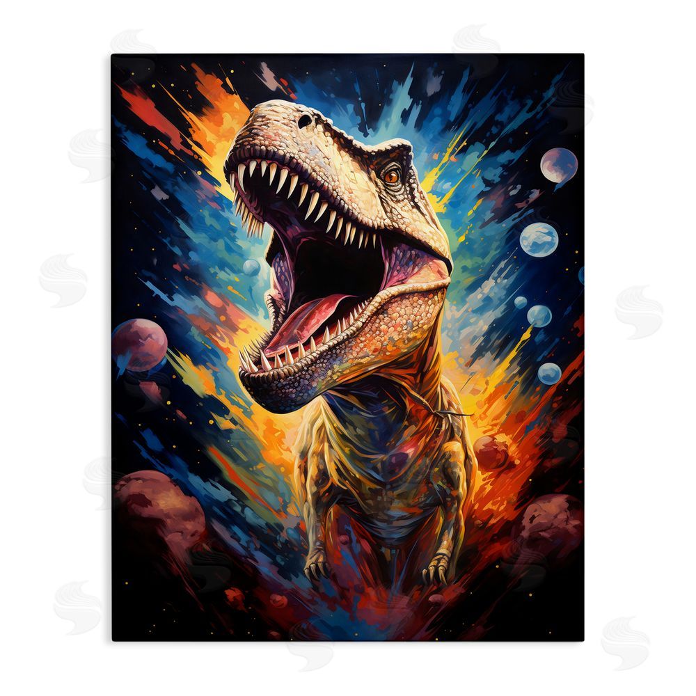 Creative Studio Dinosaur with Planets Stretched Canvas Wall Art