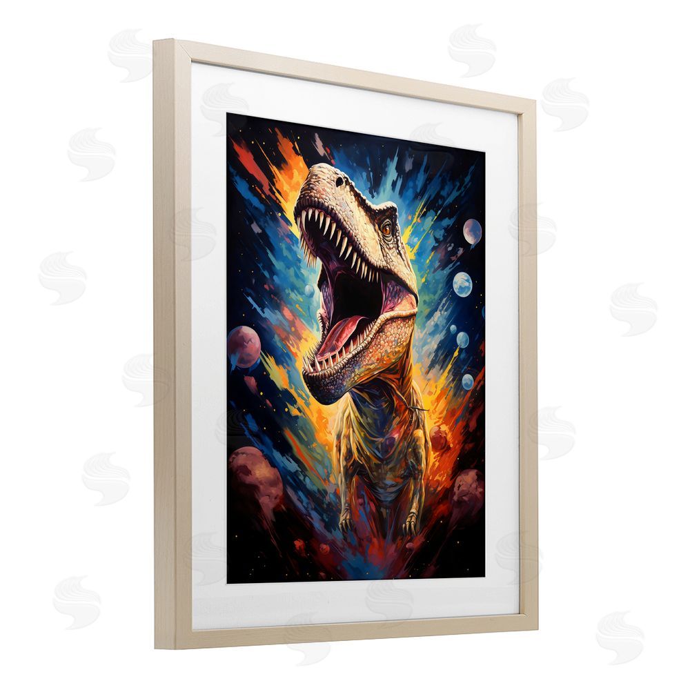 Creative Studio Dinosaur with Planets Brown Framed Print Under Glass with Mat Wall Art