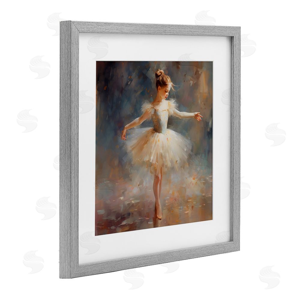 Creative Studio Ballerina In White Tutu Gray Framed Print Under Glass Wall Art