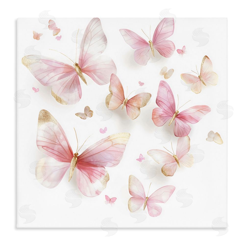Creative Studio Pink & Gold Butterfly Rabble Stretched Canvas Wall Art Print