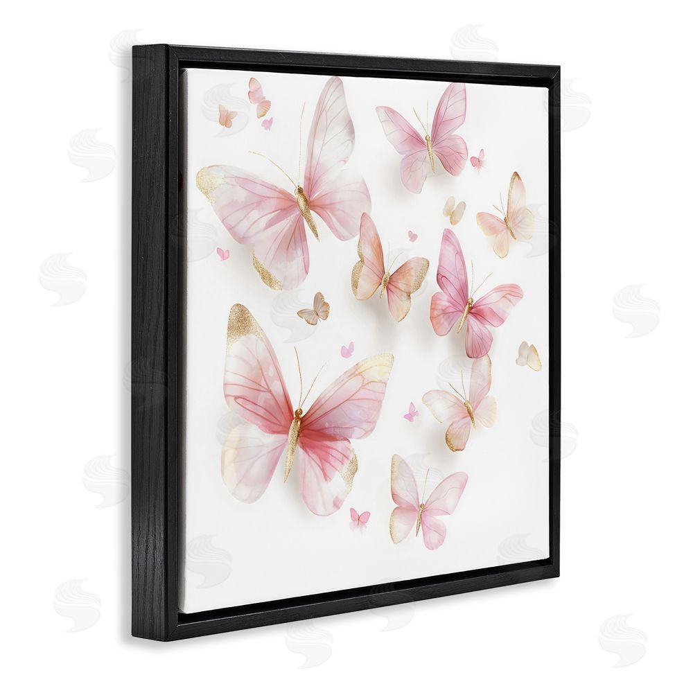Creative Studio Pink & Gold Butterfly Rabble Black Floating Frame Canvas Wall Art Print