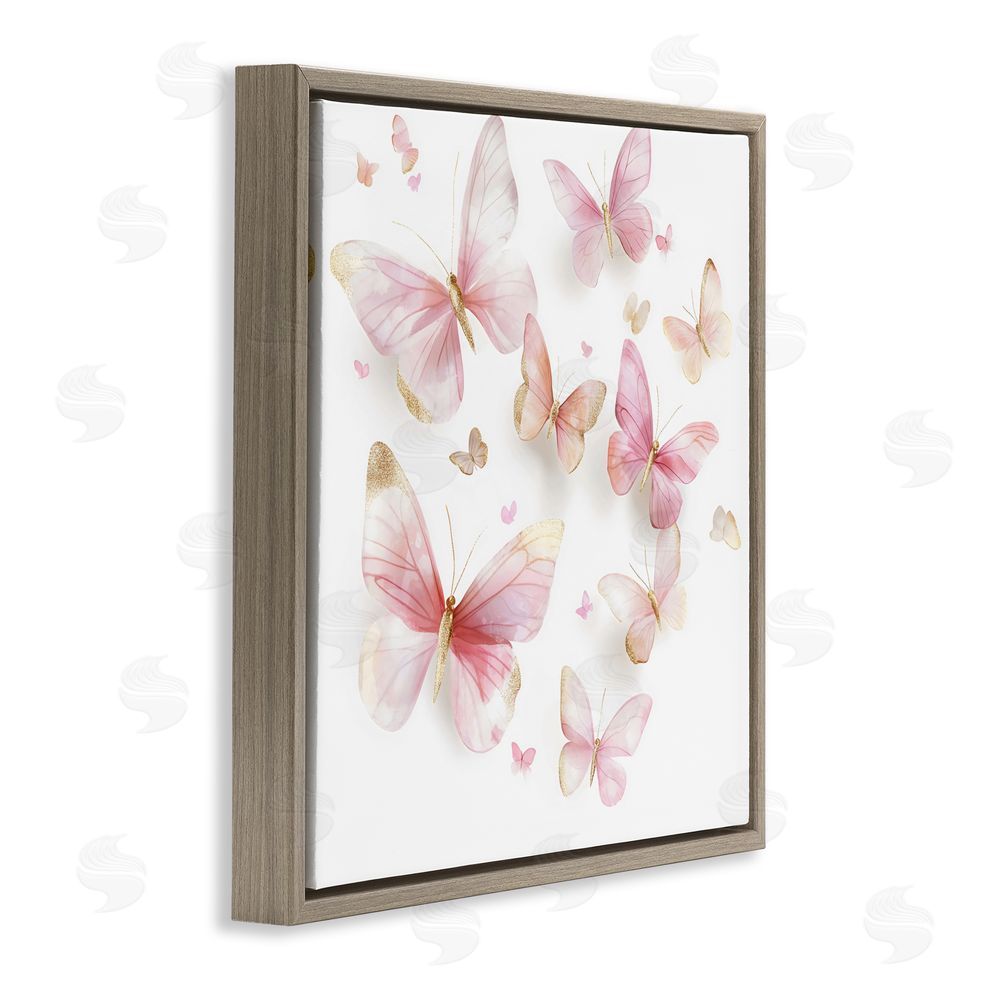 Creative Studio Pink & Gold Butterfly Rabble Brown Floating Frame Canvas Wall Art Print
