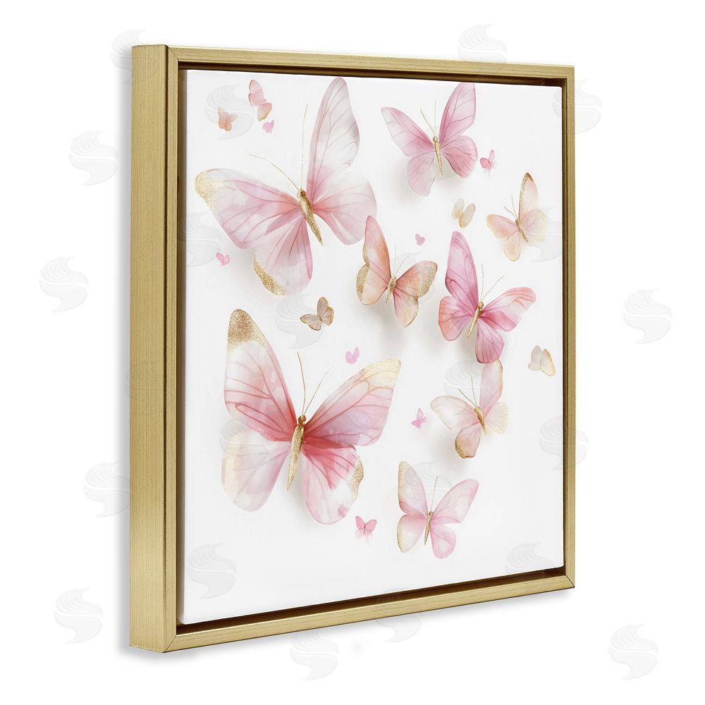 Creative Studio Pink & Gold Butterfly Rabble Gold Floating Frame Canvas Wall Art Print