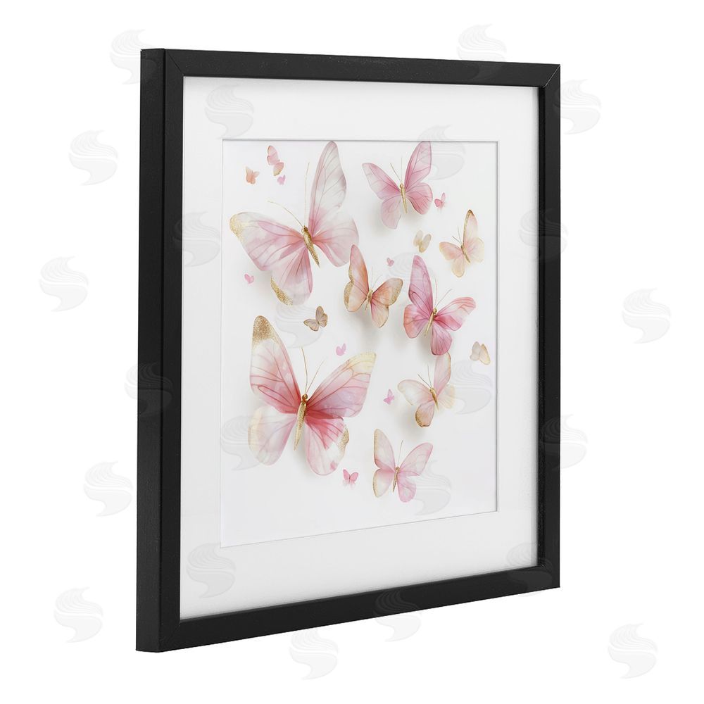 Creative Studio Pink & Gold Butterfly Rabble Black Framed Print Under Glass Wall Art