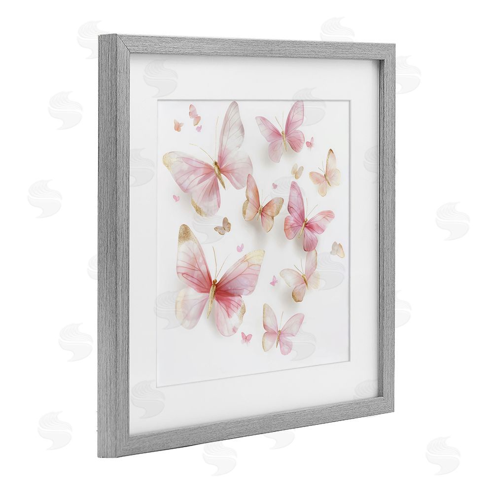 Creative Studio Pink & Gold Butterfly Rabble Gray Framed Print Under Glass Wall Art