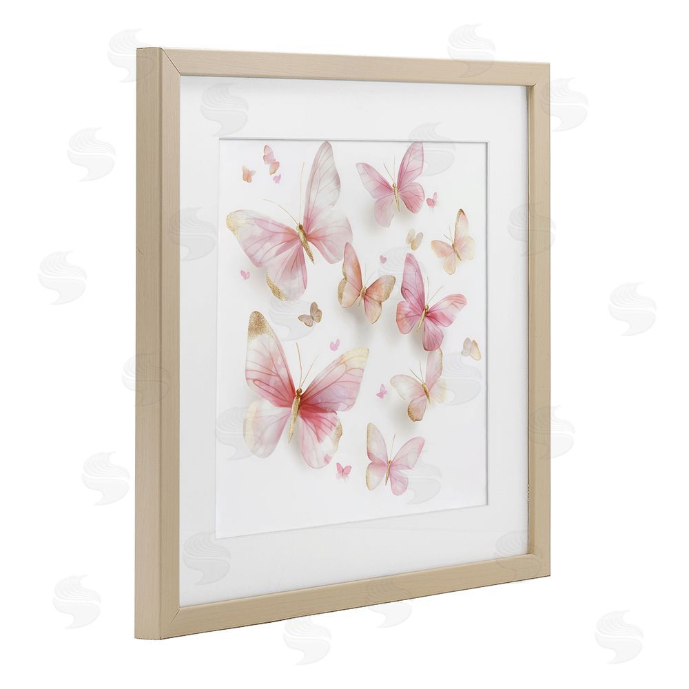 Creative Studio Pink & Gold Butterfly Rabble Brown Framed Print Under Glass Wall Art