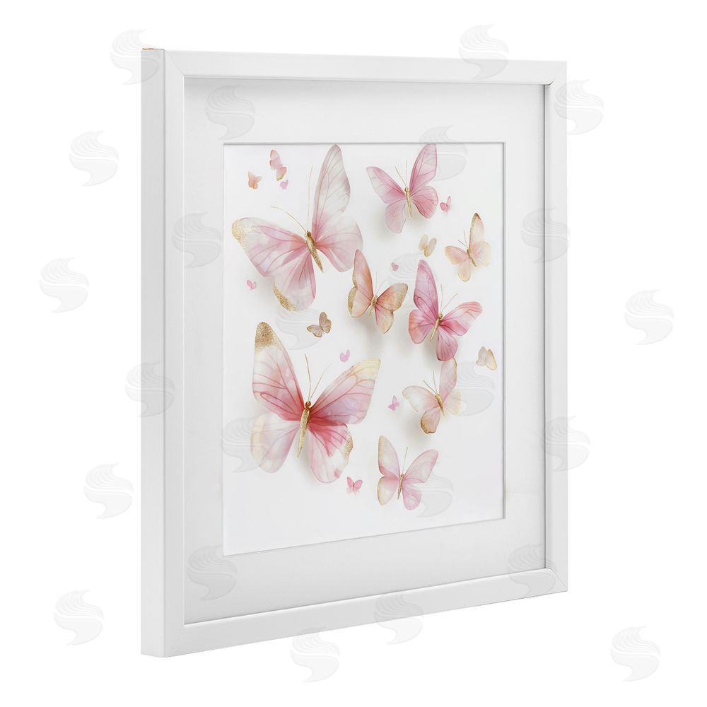 Creative Studio Pink & Gold Butterfly Rabble White Framed Print Under Glass Wall Art
