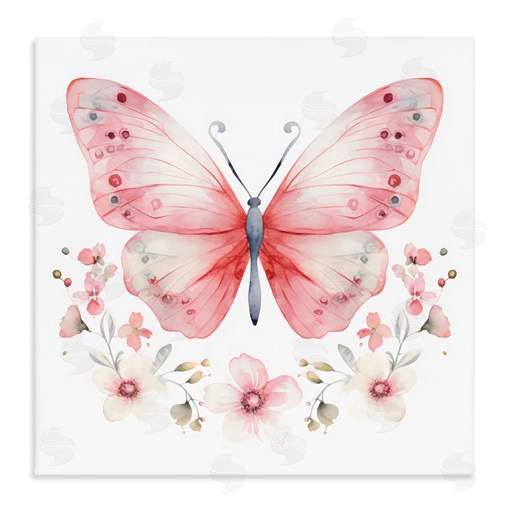 Creative Studio Pink Symmetrical Butterfly Florals Stretched Canvas Wall Art Print