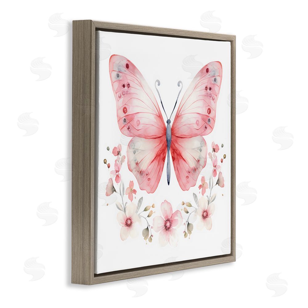 Creative Studio Pink Symmetrical Butterfly Florals Brown Floating Frame Canvas Wall Art Print