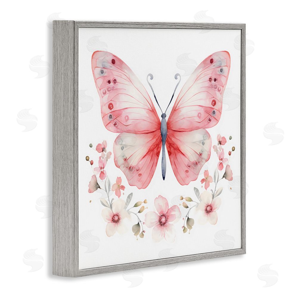 Creative Studio Pink Symmetrical Butterfly Florals Gray Framed Giclee Wall Art Print