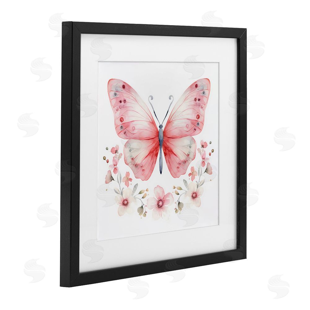 Creative Studio Pink Symmetrical Butterfly Florals Black Framed Print Under Glass Wall Art