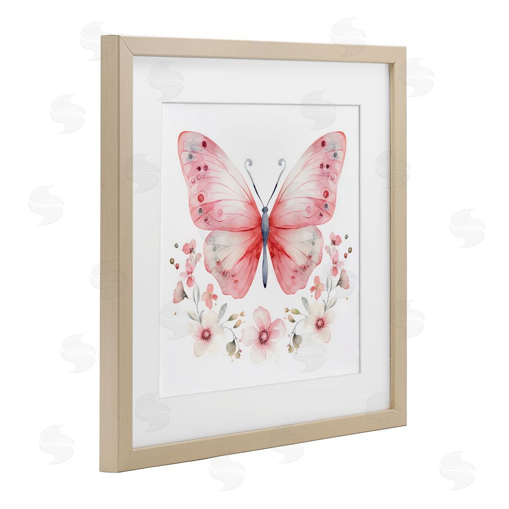 Creative Studio Pink Symmetrical Butterfly Florals Brown Framed Print Under Glass Wall Art