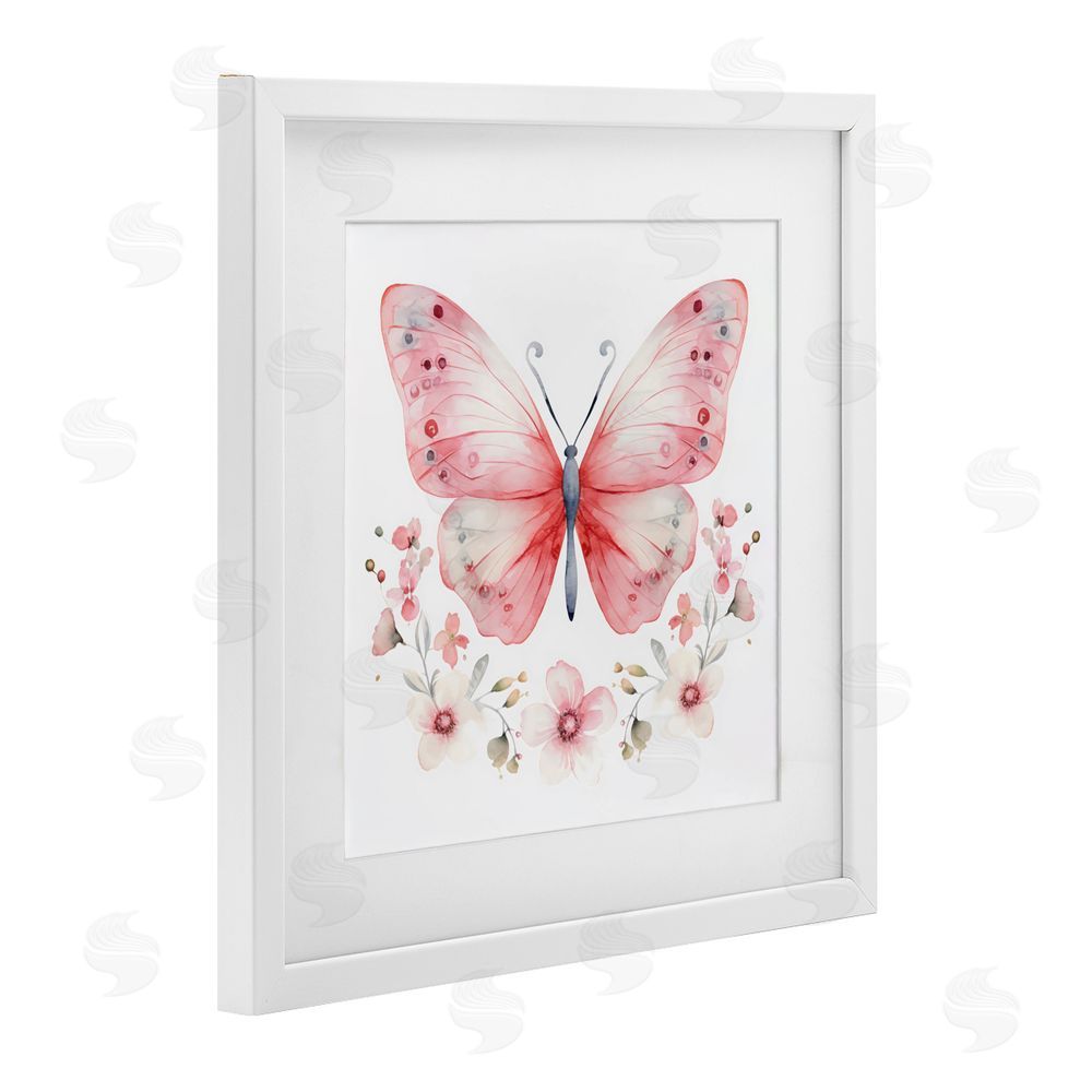 Creative Studio Pink Symmetrical Butterfly Florals White Framed Print Under Glass Wall Art