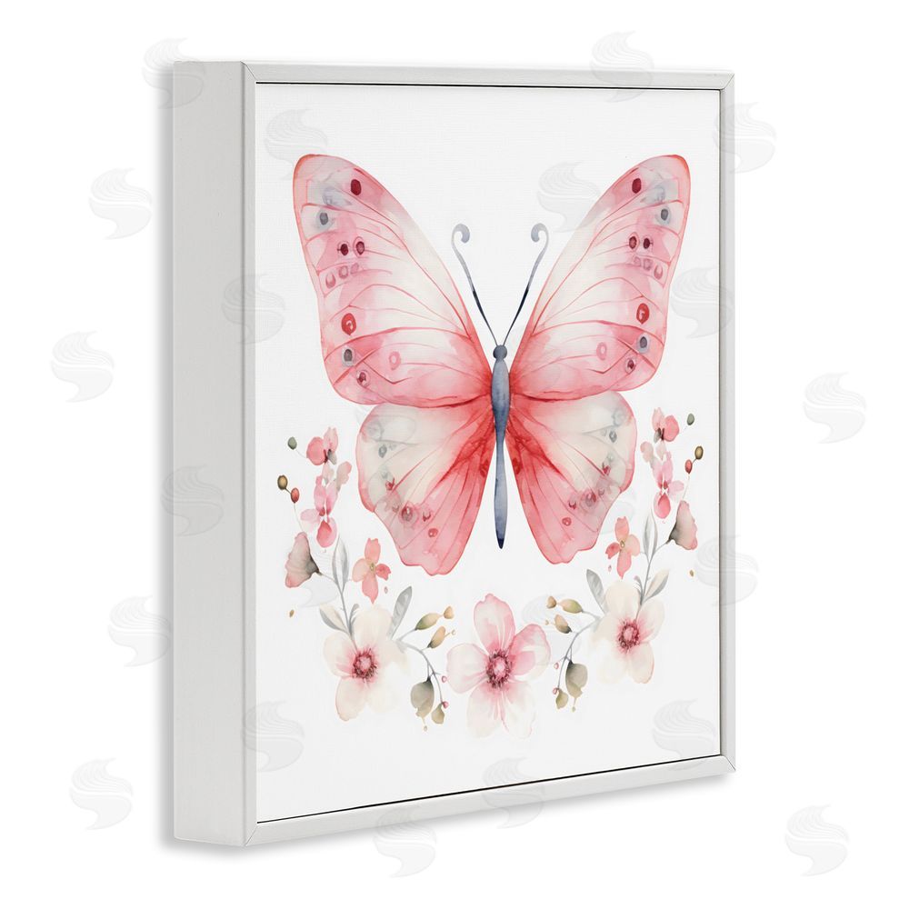 Creative Studio Pink Symmetrical Butterfly Florals White Framed Giclee Wall Art Print