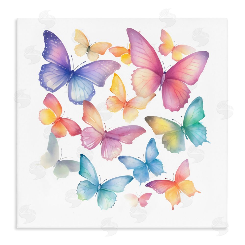 Creative Studio Rainbow Butterflies Rabble Stretched Canvas Wall Art Print