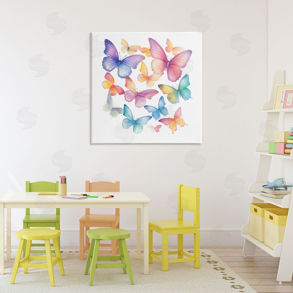Creative Studio Rainbow Butterflies Rabble Stretched Canvas Wall Art Print in Room