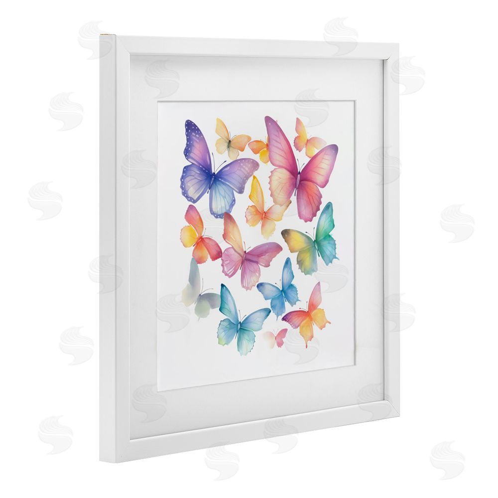 Creative Studio Rainbow Butterflies Rabble White Framed Print Under Glass Wall Art