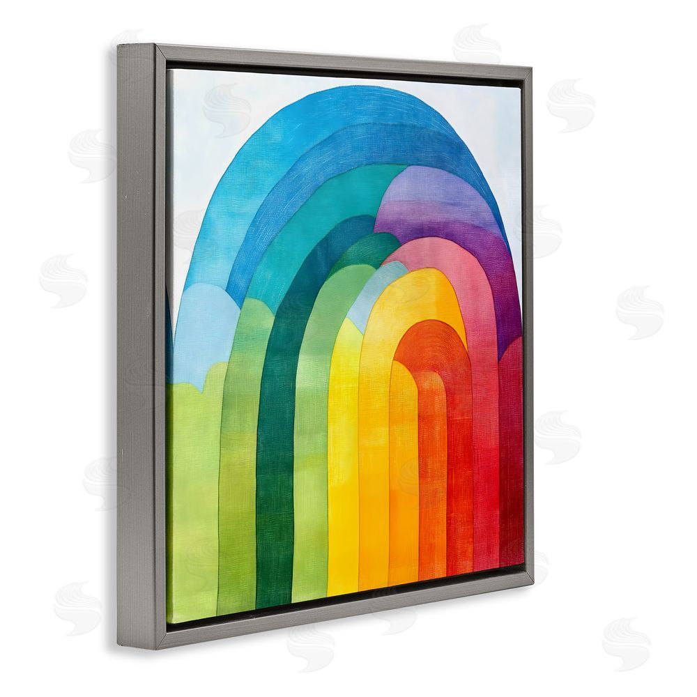 Creative Studio Vibrant Rainbow Arch Abstraction Gray Floating Frame Canvas Wall Art Print