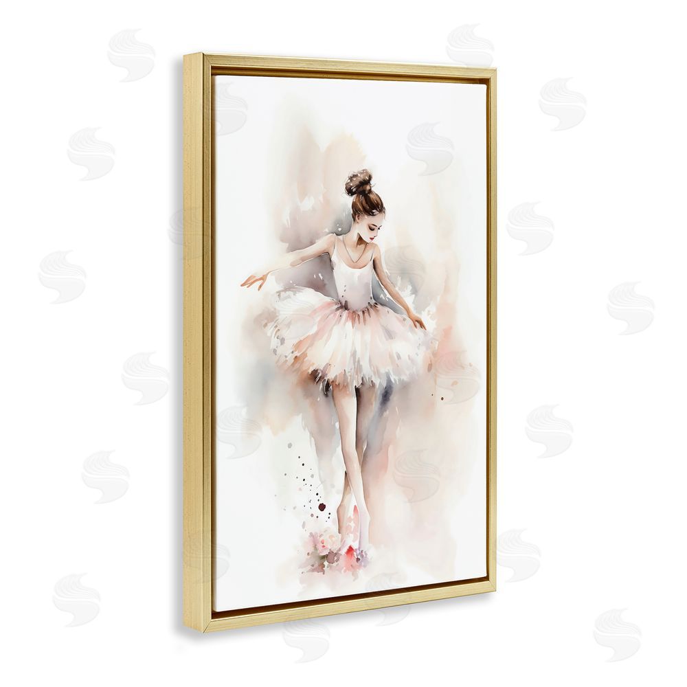 Creative Studio Watercolor Dancer Pose Gold Floating Frame Canvas Wall Art Print