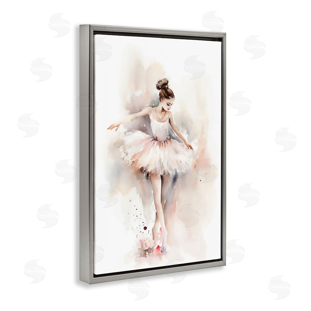 Creative Studio Watercolor Dancer Pose Gray Floating Frame Canvas Wall Art Print