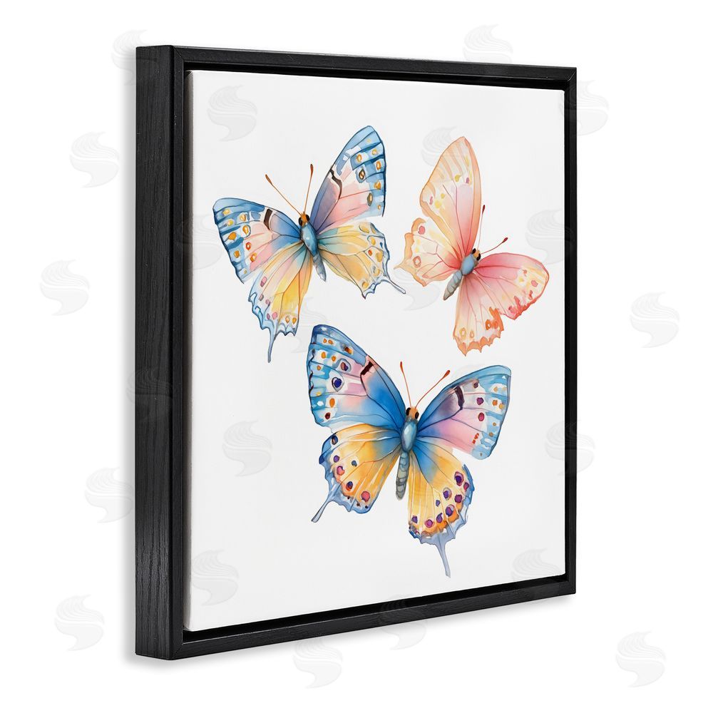 Creative Studio Whimsical Butterfly Trio Black Floating Frame Canvas Wall Art Print