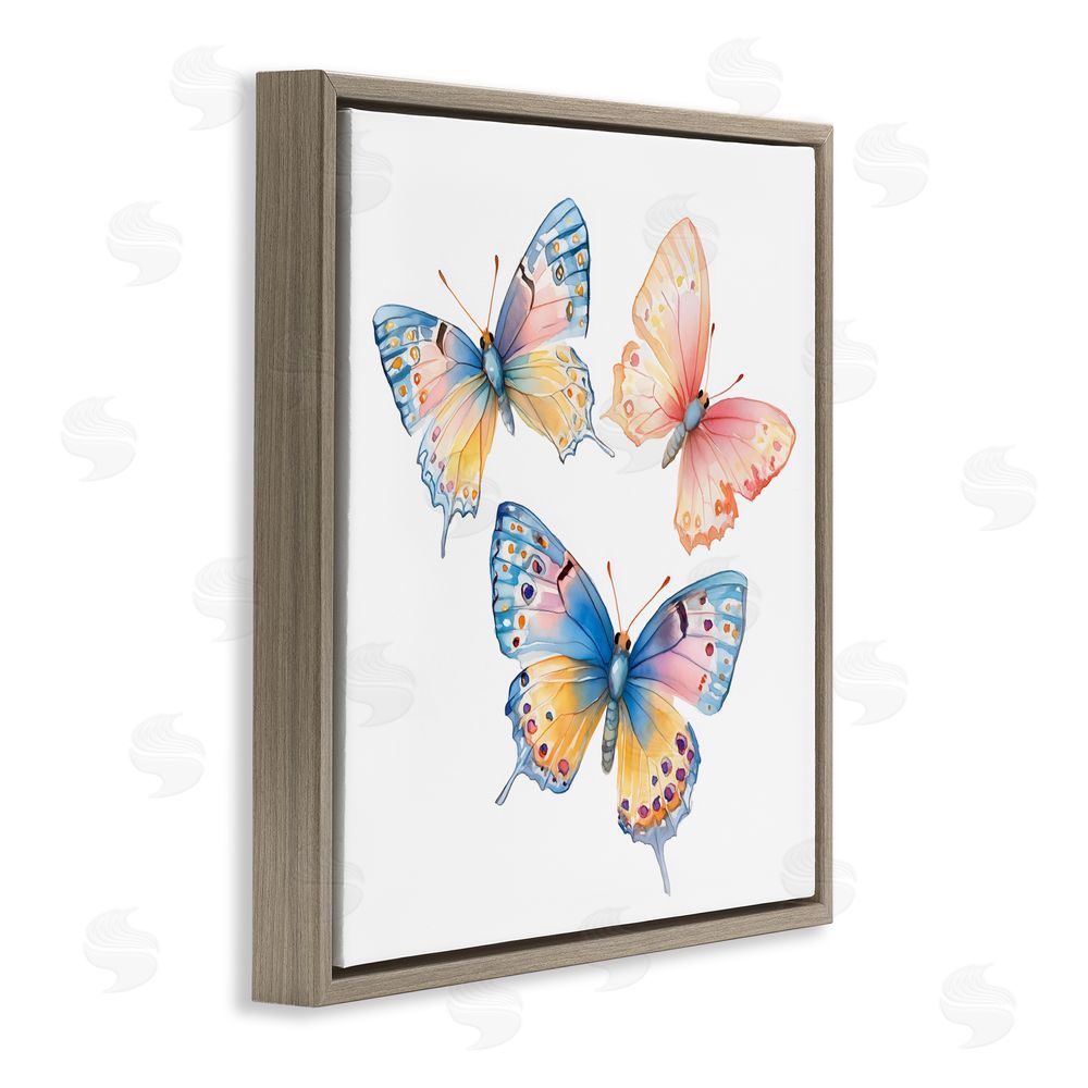 Creative Studio Whimsical Butterfly Trio Brown Floating Frame Canvas Wall Art Print