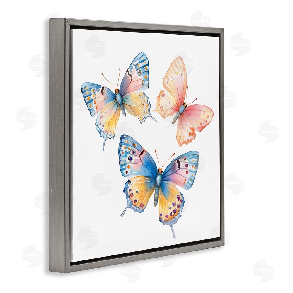 Creative Studio Whimsical Butterfly Trio Gray Floating Frame Canvas Wall Art Print