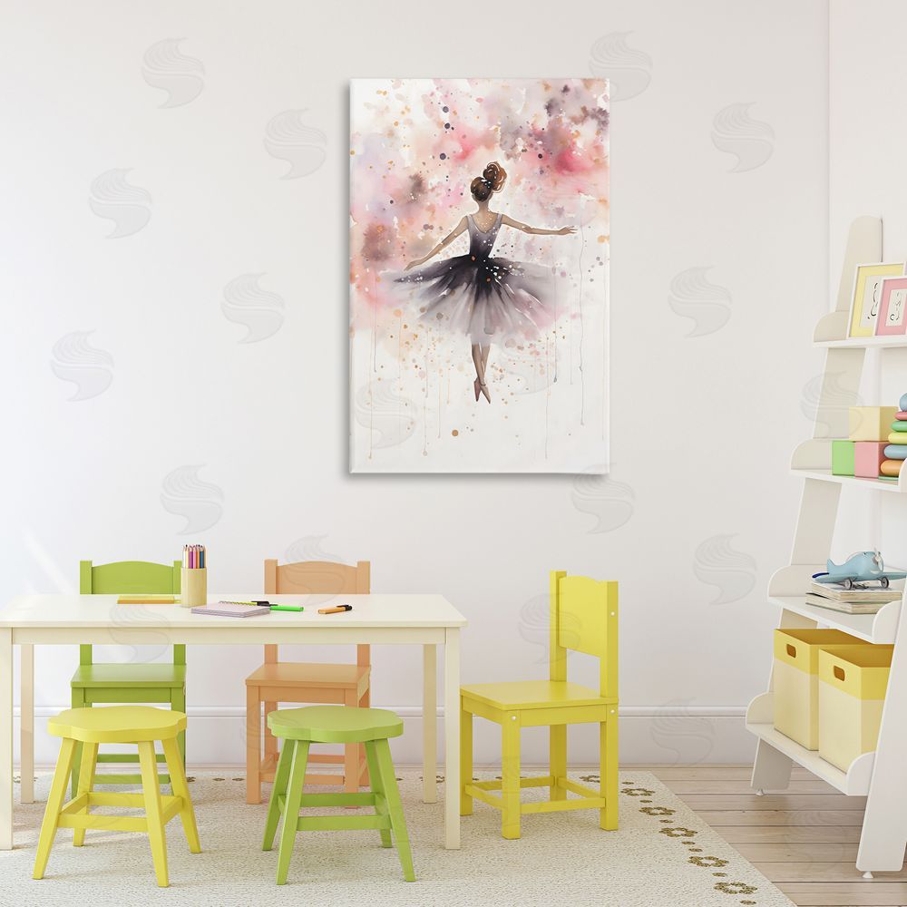 Creative Studio Watercolor Ballerina Atmosphere Stretched Canvas Wall Art Print in Room