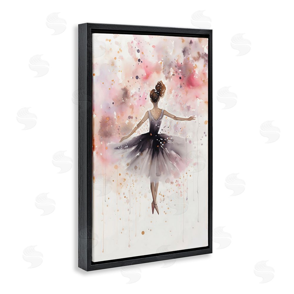 Creative Studio Watercolor Ballerina Atmosphere Black Floating Frame Canvas Wall Art Print