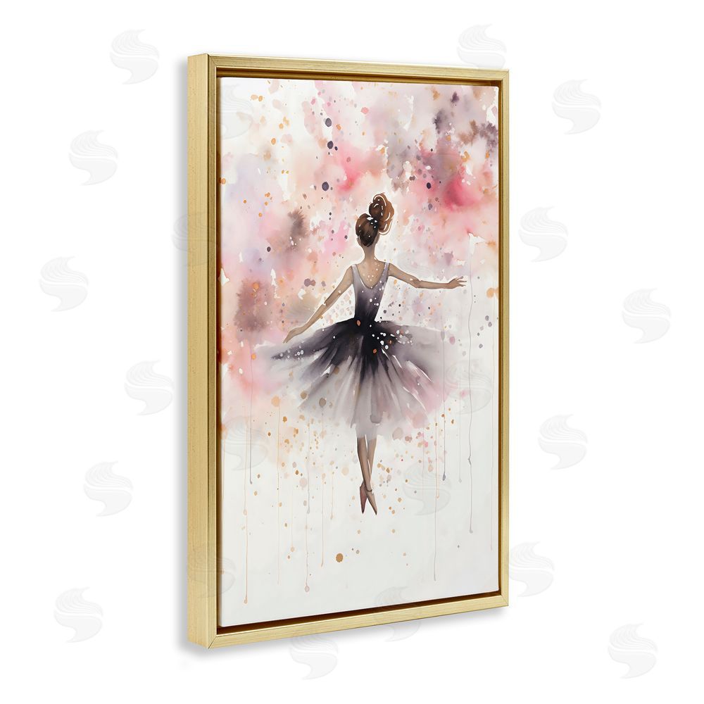 Creative Studio Watercolor Ballerina Atmosphere Gold Floating Frame Canvas Wall Art Print