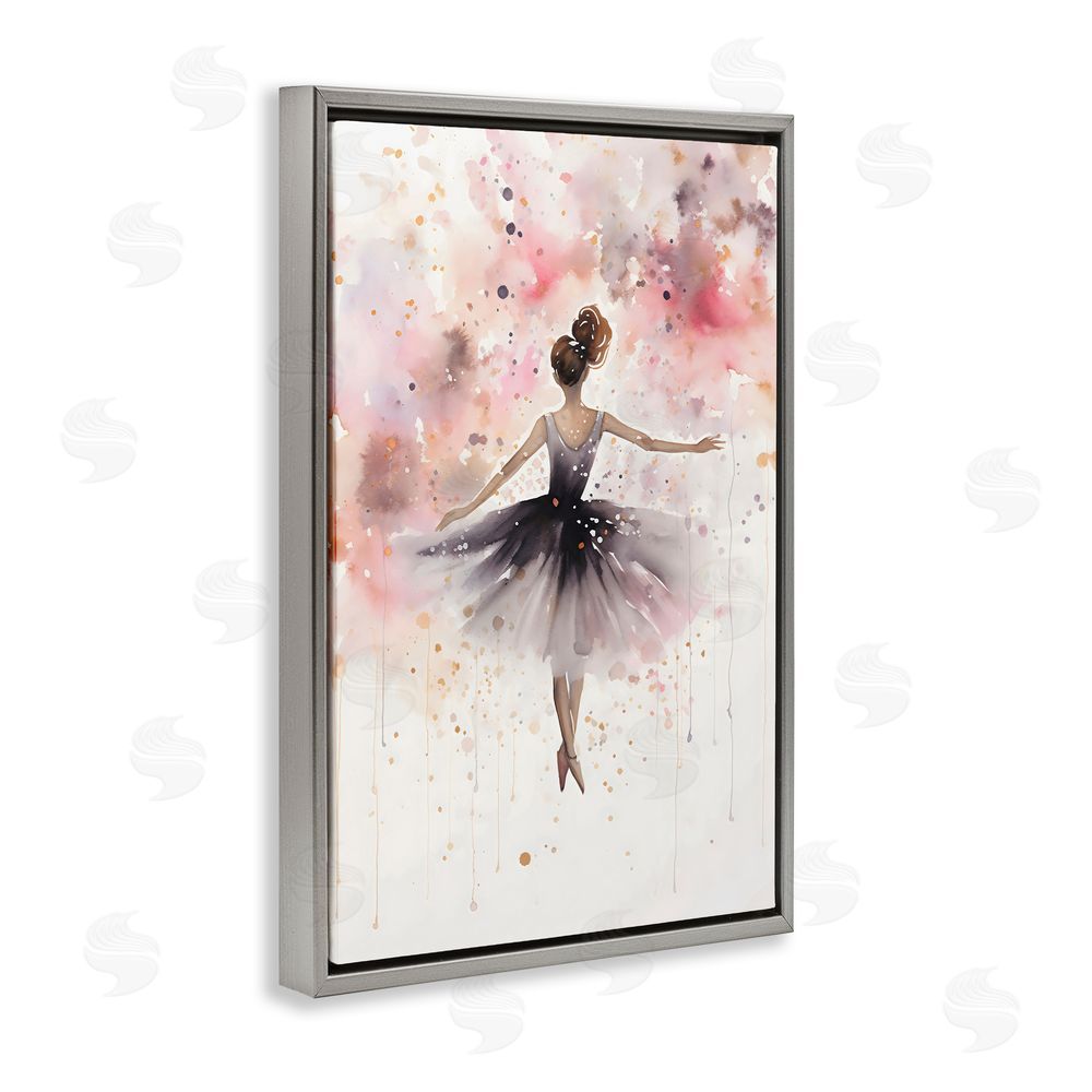 Creative Studio Watercolor Ballerina Atmosphere Gray Floating Frame Canvas Wall Art Print