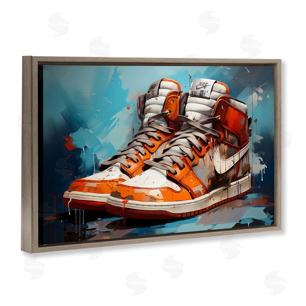 Creative Studio Red & White Sneakers Splash Brown Floating Frame Canvas Wall Art Print
