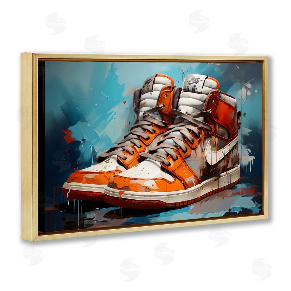 Creative Studio Red & White Sneakers Splash Gold Floating Frame Canvas Wall Art Print