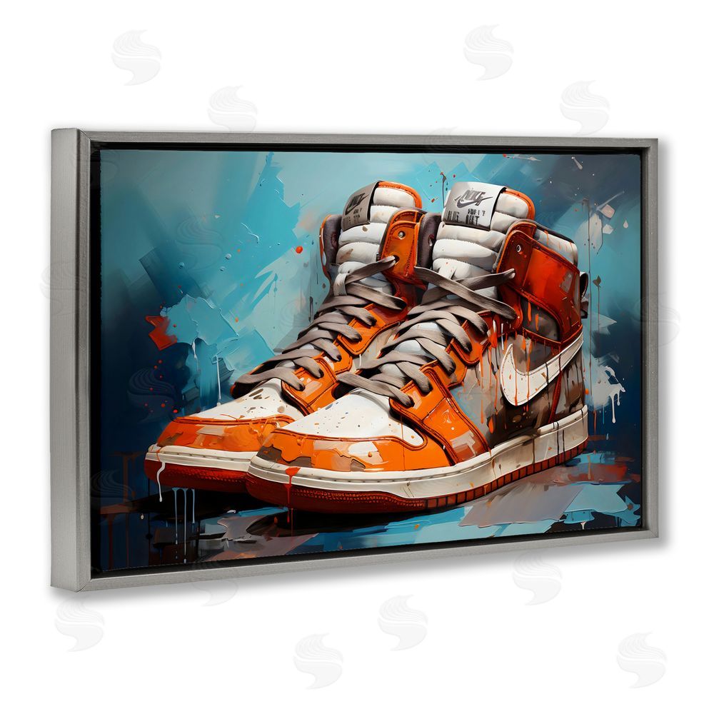Creative Studio Red & White Sneakers Splash Gray Floating Frame Canvas Wall Art Print
