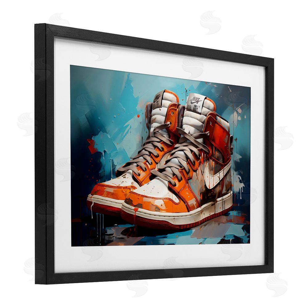 Creative Studio Red & White Sneakers Splash Black Framed Print Under Glass Wall Art