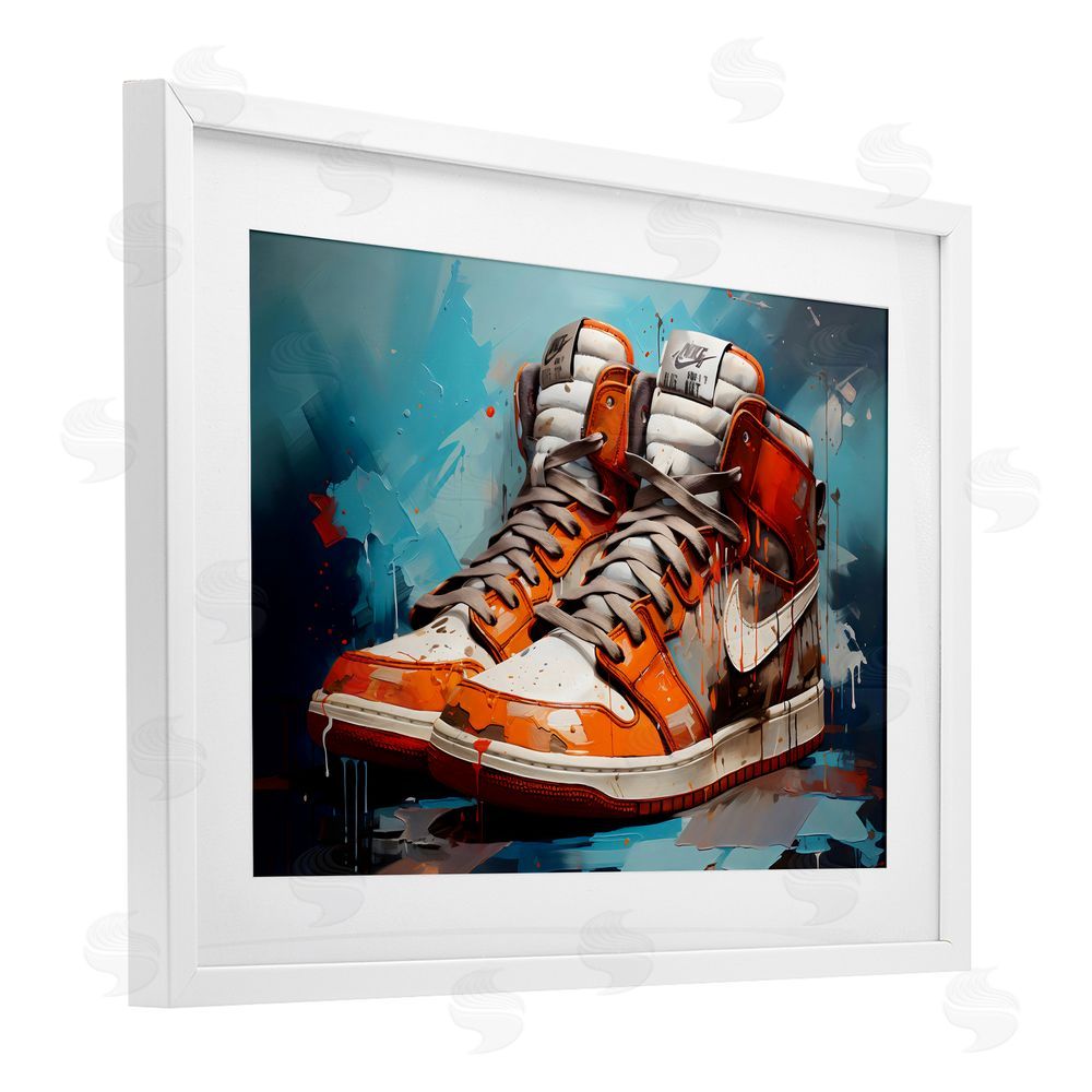 Creative Studio Red & White Sneakers Splash White Framed Print Under Glass Wall Art